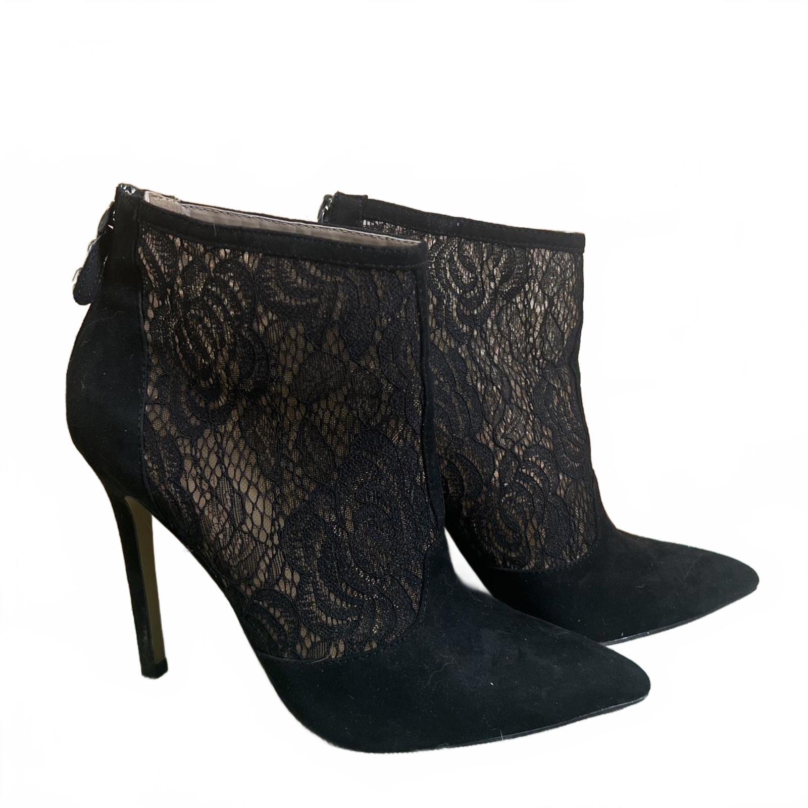 Bcbgmaxazria Black Lace Stiletto Boots Size 8 M Gothic Romance Mesh Heel Shoe